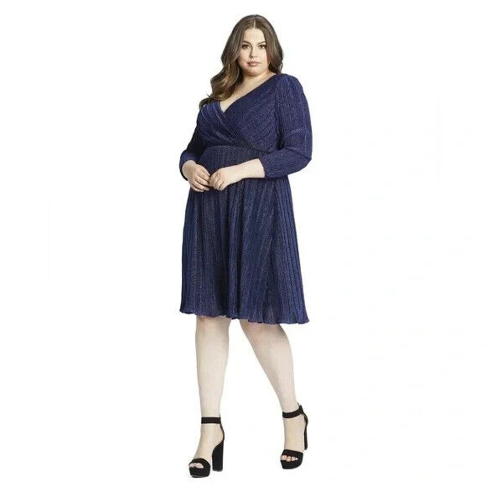 Mac Duggal Shimmeringβ Long Sleeved Faux Wray Cocktail Dress Blue 49228 NWT